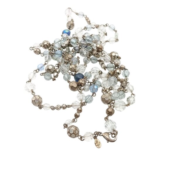 Long Premier Designs Crystal & Metal Bead Necklace, Vintage Blue and Gold Tone - Picture 4 of 4